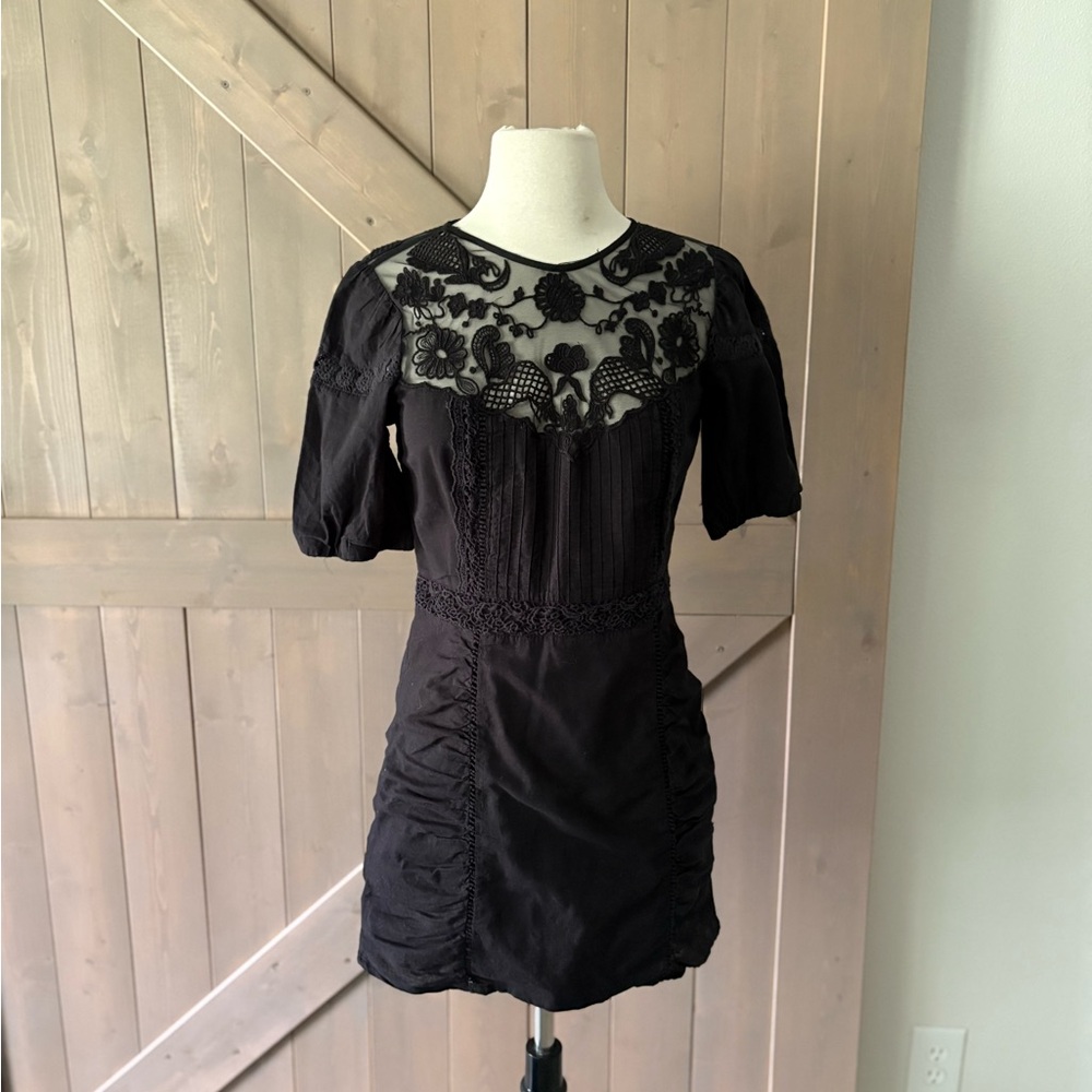 Zara Black Lace Embroidered Mini Dress Size Small